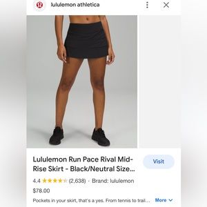 LuluLemon Pace Rival Mid Rise Black Skirt